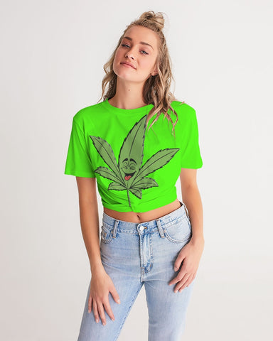 LOUD Liya Green Women's Twist-Front Cropped Tee