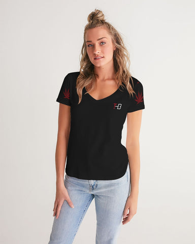 BLK w/ Red Trees Women's V-Neck Tee