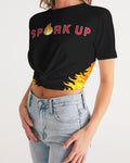 Spark Up - Black Women's Twist-Front Cropped Tee