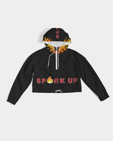 Spark Up - Black Women's Cropped Windbreaker